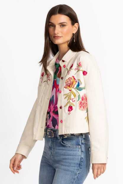 Johnny Was Women CROCHET CROPPED DENIM JACKET