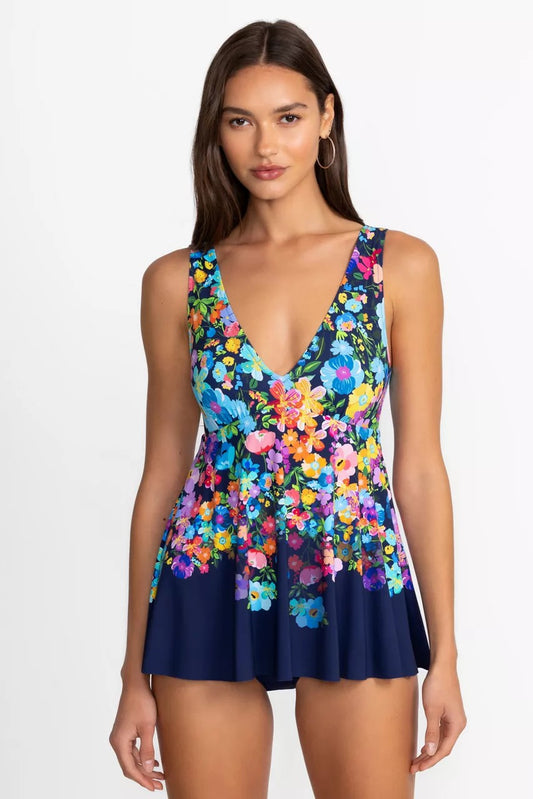 Johnny Was Women WILD BLOOM BACK TIE SKIRTED ONE PIECE