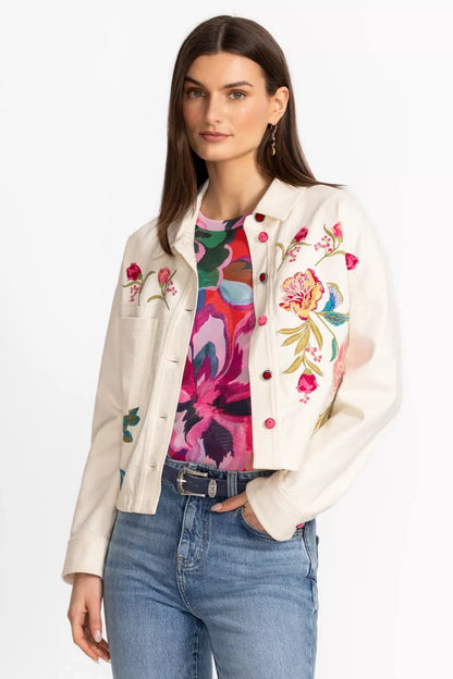 Johnny Was Women CROCHET CROPPED DENIM JACKET