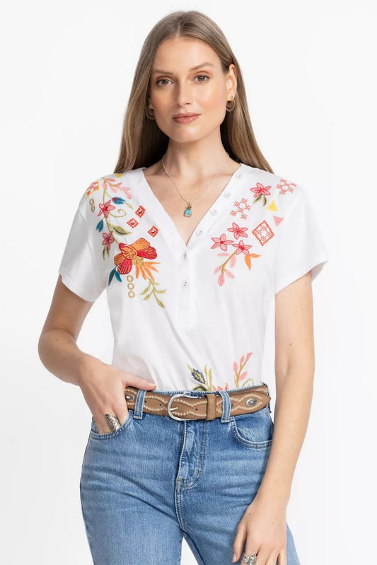 Johnny Was Women BUTTON NECK TEE