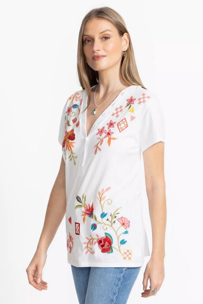 Johnny Was Women BUTTON NECK TEE
