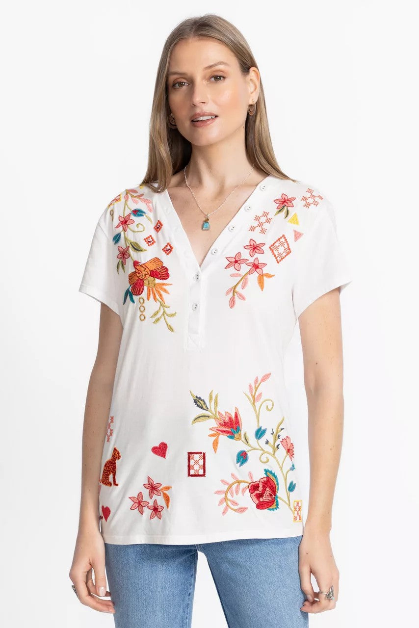Johnny Was Women BUTTON NECK TEE
