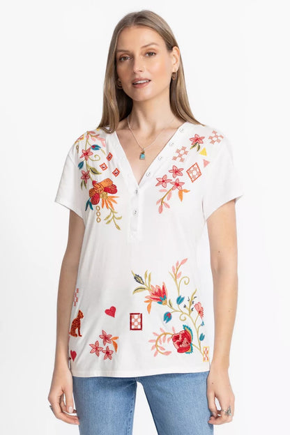 Johnny Was Women BUTTON NECK TEE