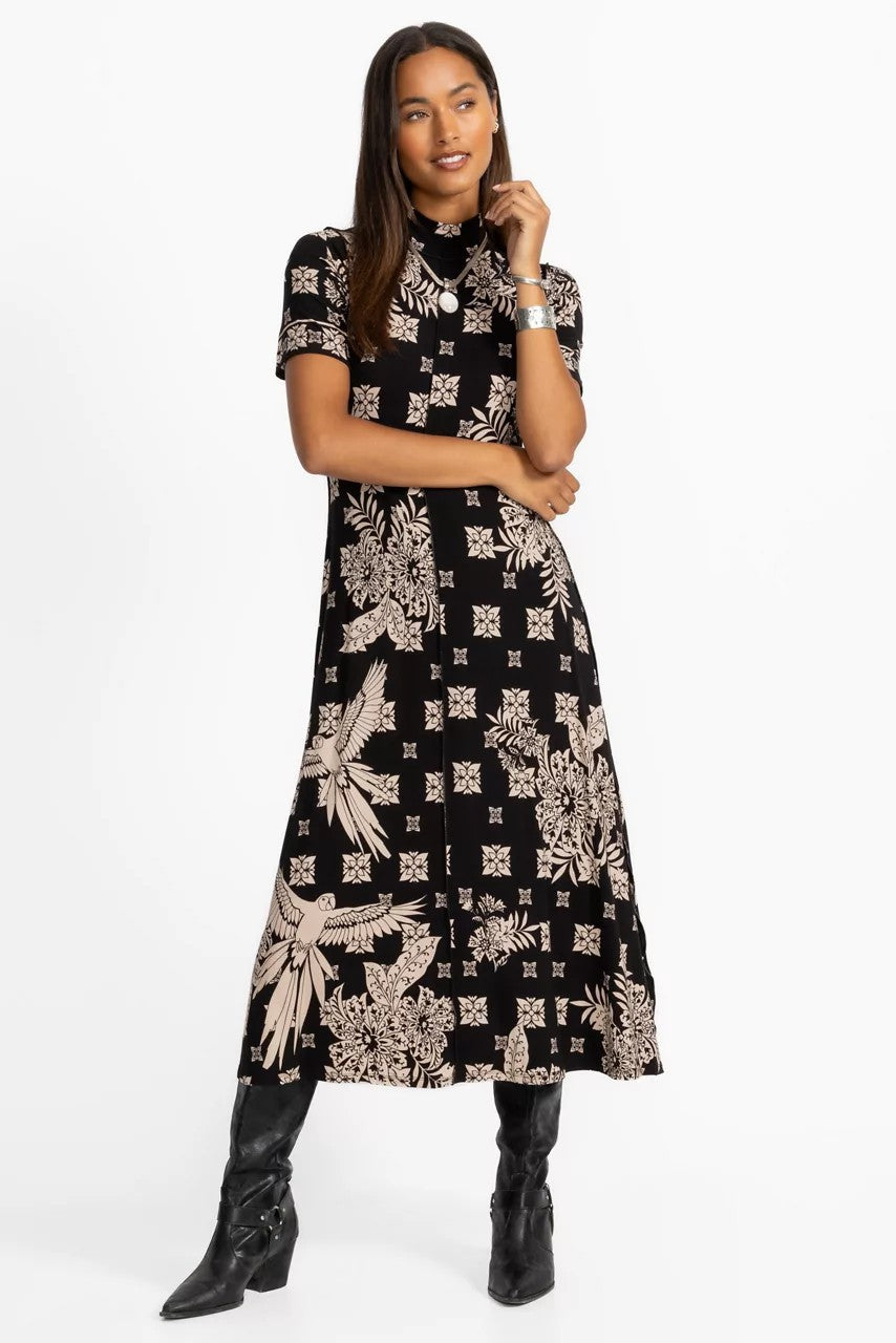 Johnny Was Women THE JANIE FAVORITE SHORT SLEEVE SEAMED MOCK NECK DRESS