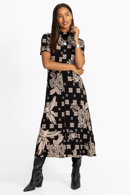 Johnny Was Women THE JANIE FAVORITE SHORT SLEEVE SEAMED MOCK NECK DRESS