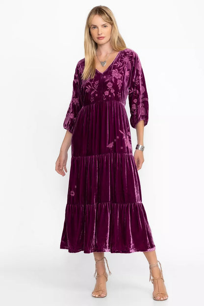 Johnny Was Women VELVET DOLMAN TIERED DRESS