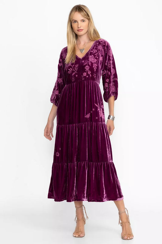 Johnny Was Women VELVET DOLMAN TIERED DRESS