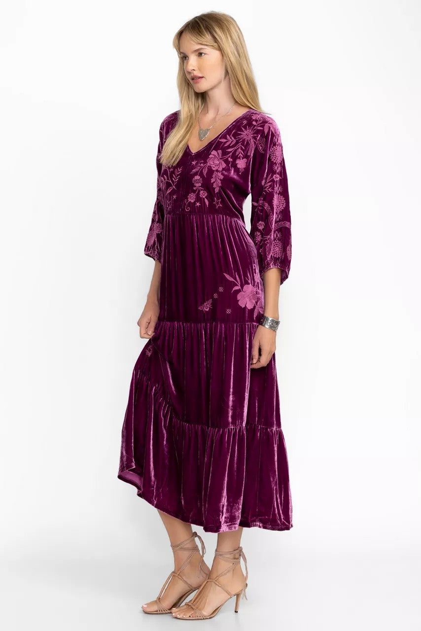 Johnny Was Women VELVET DOLMAN TIERED DRESS