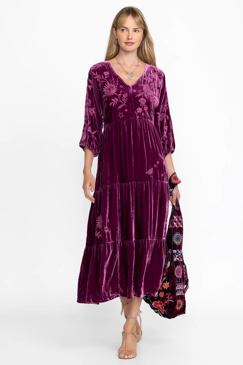 Johnny Was Women VELVET DOLMAN TIERED DRESS