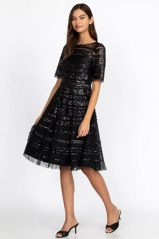 Johnny Was Women Black Beaded Mesh Dress