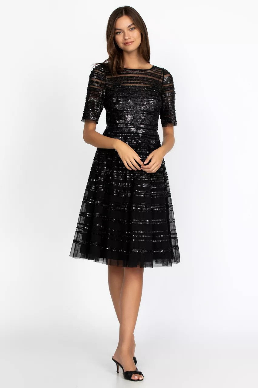 Johnny Was Women Black Beaded Mesh Dress
