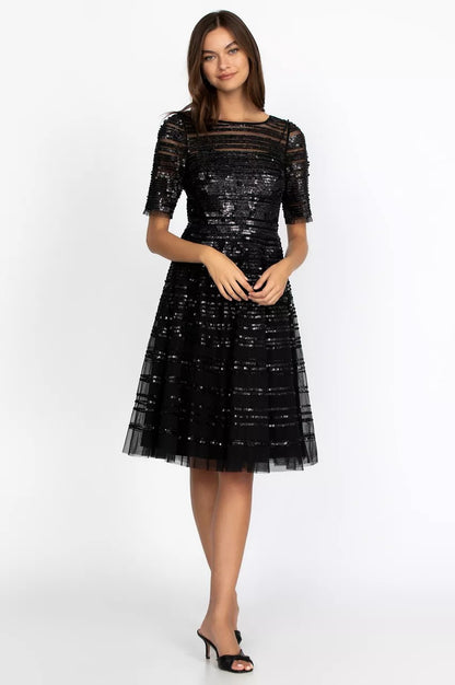 Johnny Was Women Black Beaded Mesh Dress