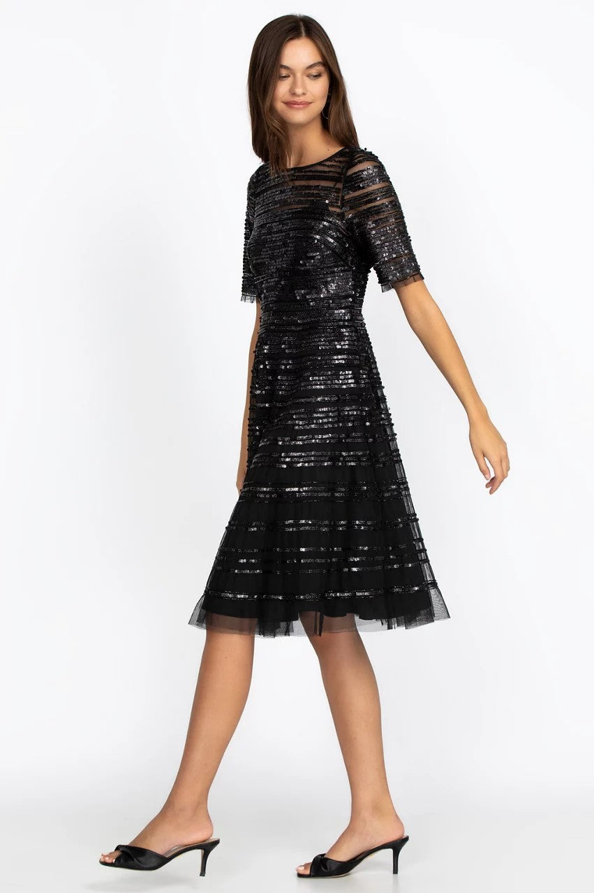 Johnny Was Women Black Beaded Mesh Dress