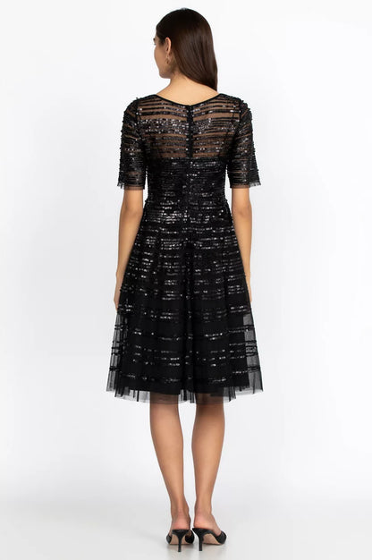 Johnny Was Women Black Beaded Mesh Dress