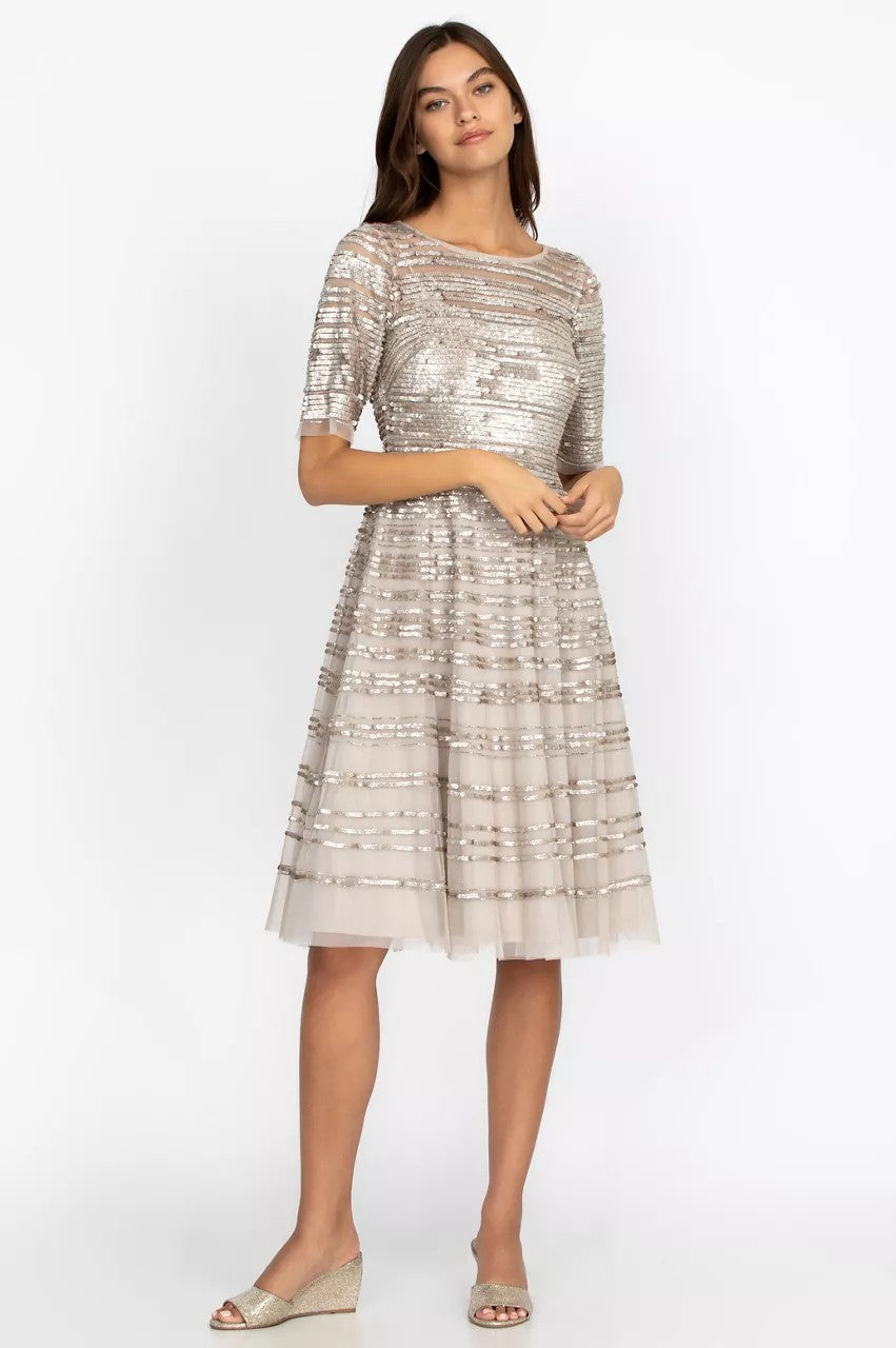 Johnny Was Women Champagne Beaded Mesh Dress