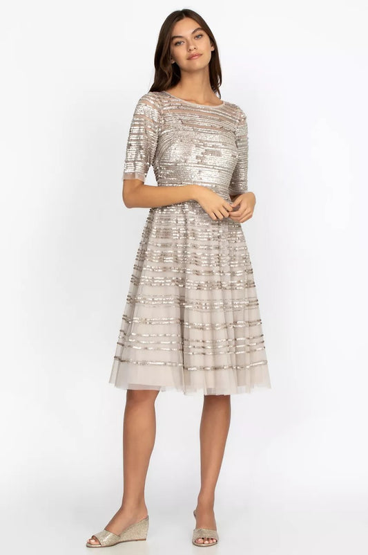 Johnny Was Women Champagne Beaded Mesh Dress