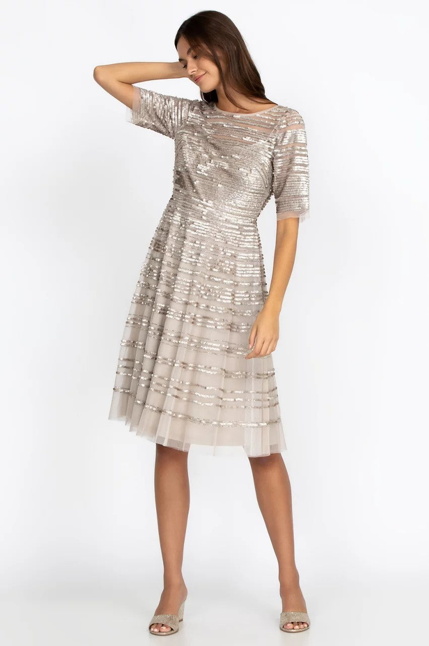 Johnny Was Women Champagne Beaded Mesh Dress