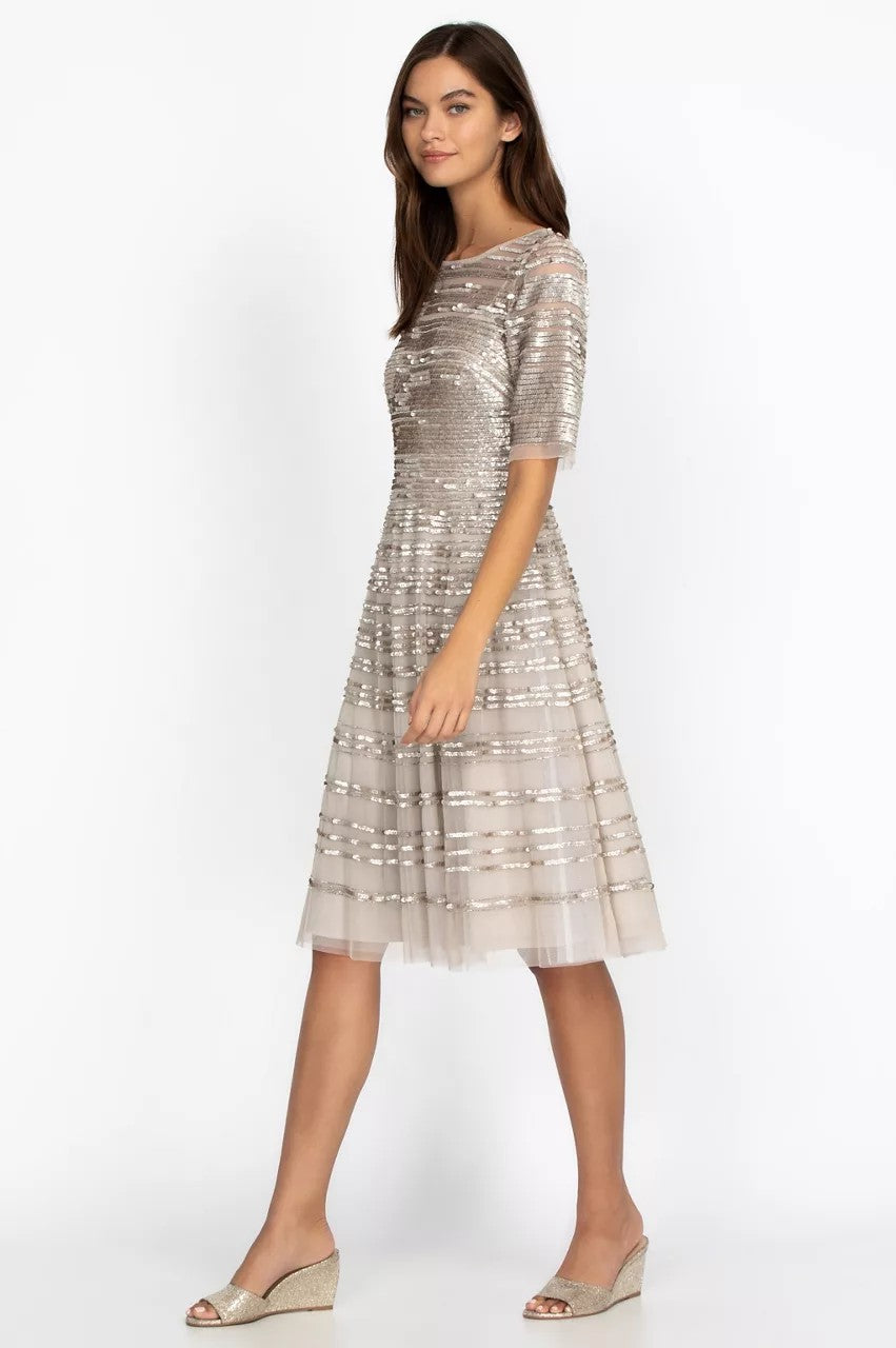 Johnny Was Women Champagne Beaded Mesh Dress