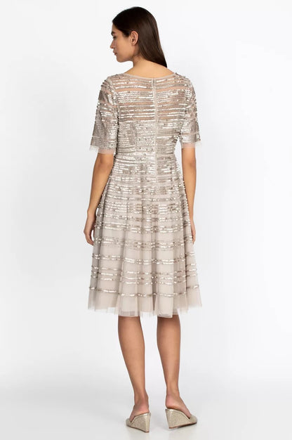 Johnny Was Women Champagne Beaded Mesh Dress