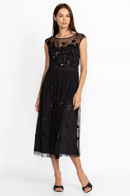 Johnny Was Women Black Flower Beaded Maxi Dress