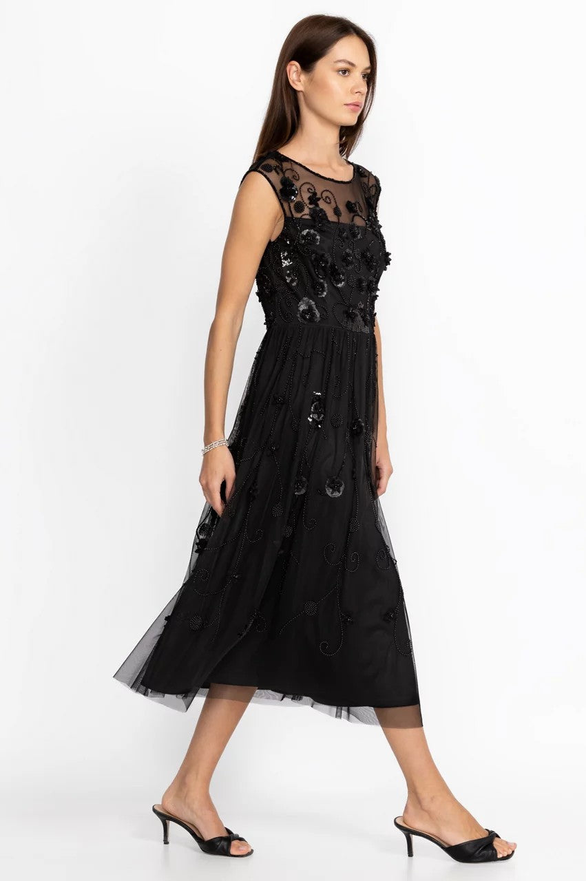 Johnny Was Women Black Flower Beaded Maxi Dress