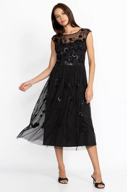 Johnny Was Women Black Flower Beaded Maxi Dress