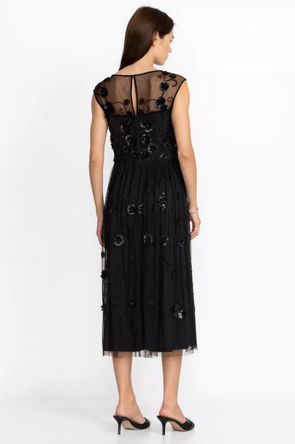 Johnny Was Women Black Flower Beaded Maxi Dress