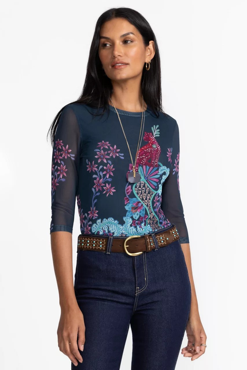 Johnny Was Women NATALIE 3/4 MESH TEE