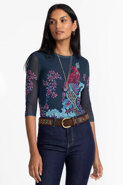 Johnny Was Women NATALIE 3/4 MESH TEE