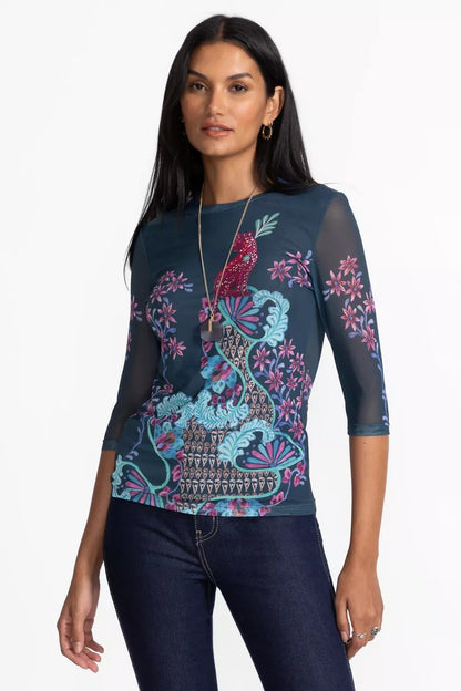 Johnny Was Women NATALIE 3/4 MESH TEE