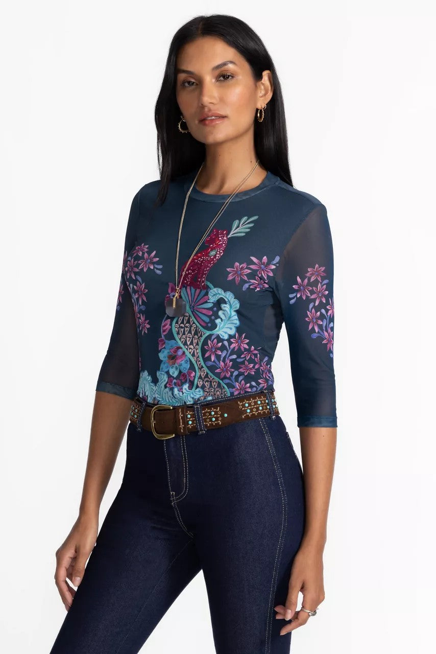 Johnny Was Women NATALIE 3/4 MESH TEE