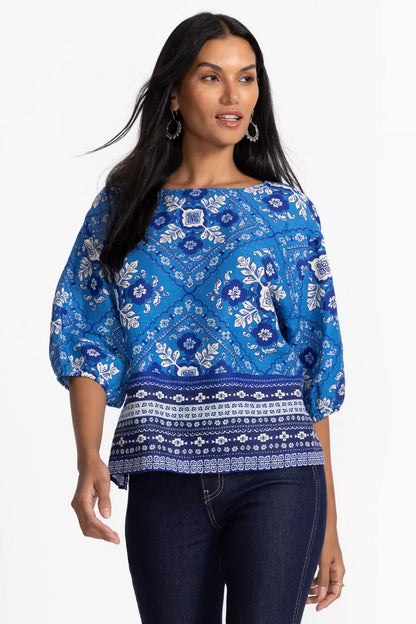 Johnny Was Women LINEN BOATNECK BLOUSE
