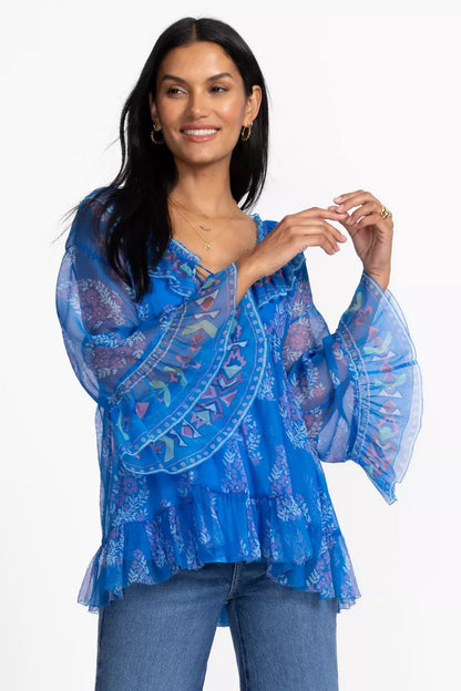 Johnny Was Women GAL RUFFLE TIE BLOUSE