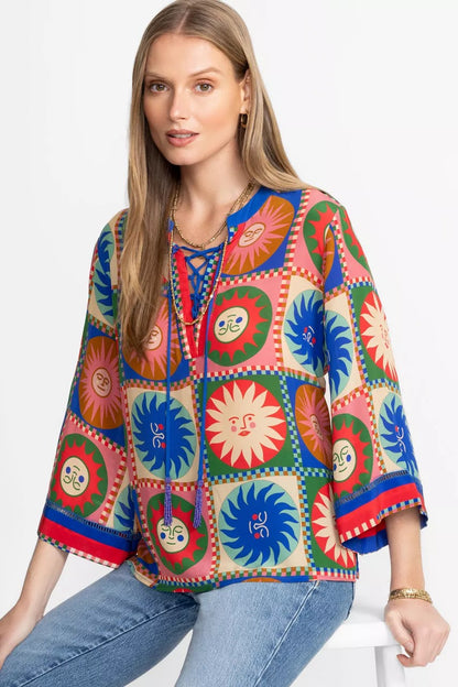 Johnny Was Women FRONT TIE VILLA BLOUSE