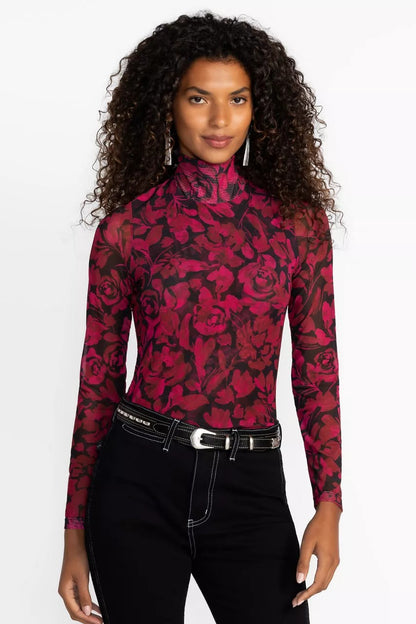 Johnny Was Women REBECCA MESH MOCK NECK TEE