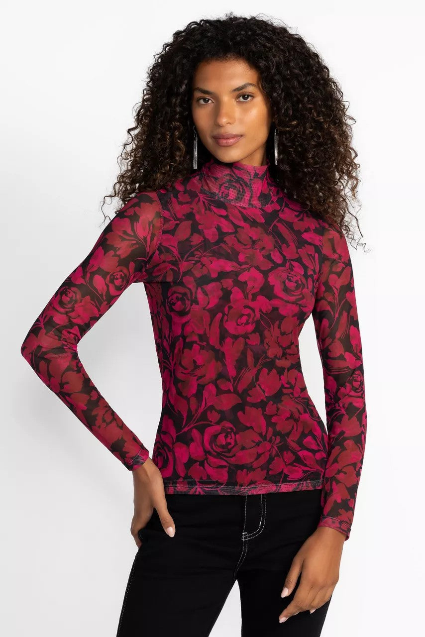 Johnny Was Women REBECCA MESH MOCK NECK TEE