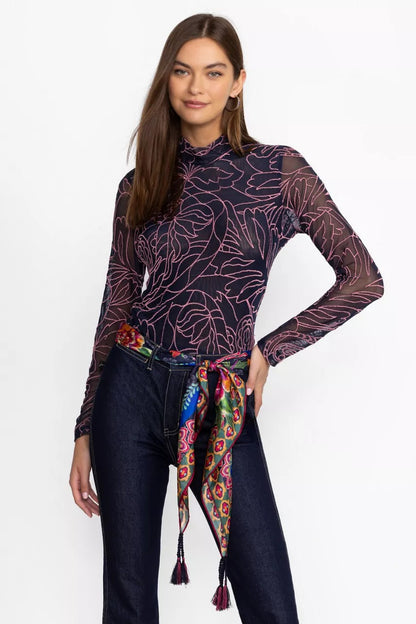 Johnny Was Women REBECCA MESH MOCK NECK LONG SLEEVE TEE