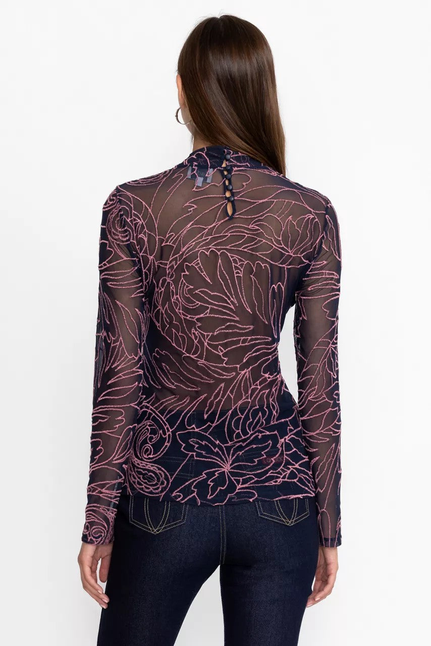 Johnny Was Women REBECCA MESH MOCK NECK LONG SLEEVE TEE