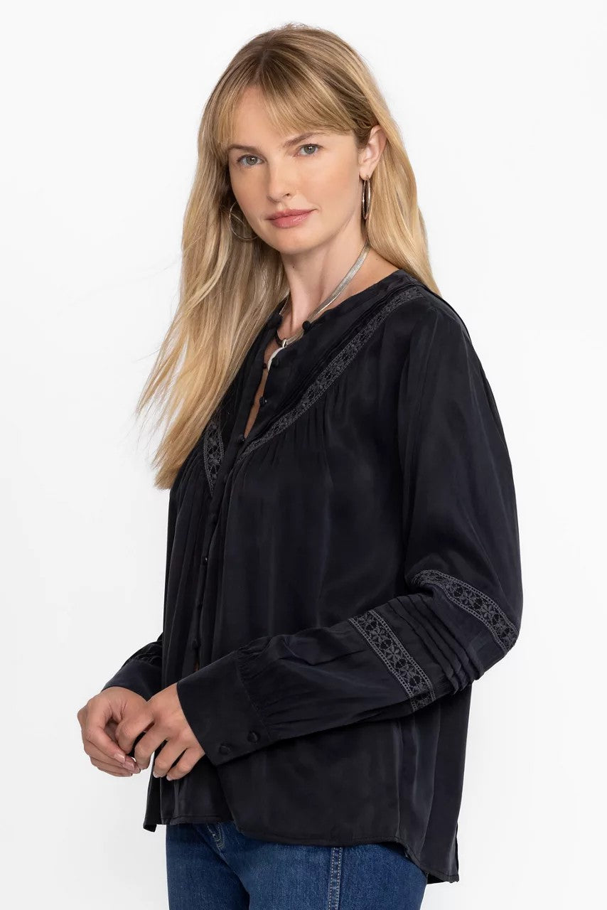 Johnny Was Women PLEATED BUTTON DOWN TOP WITH SHIRRING