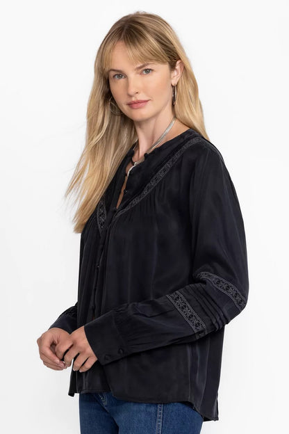 Johnny Was Women PLEATED BUTTON DOWN TOP WITH SHIRRING