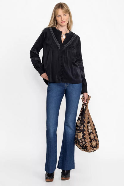 Johnny Was Women PLEATED BUTTON DOWN TOP WITH SHIRRING
