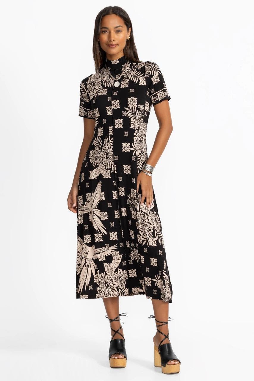 Johnny Was Women THE JANIE FAVORITE SHORT SLEEVE SEAMED MOCK NECK DRESS