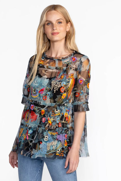 Johnny Was Women MAZZY RUFFLE TIERED BLOUSE