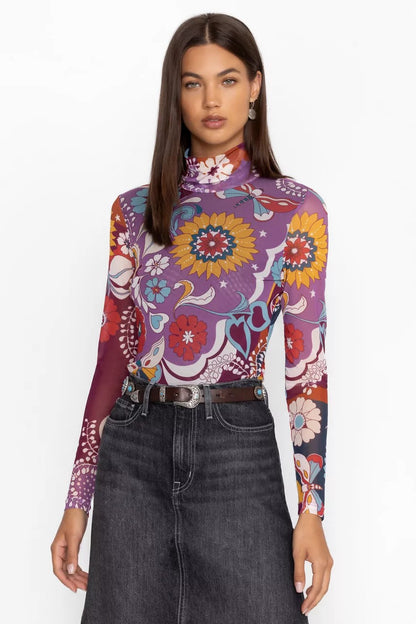 Johnny Was Women REBECCA MESH MOCK NECK LONG SLEEVE TEE