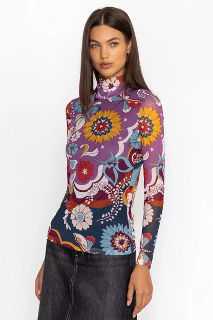 Johnny Was Women REBECCA MESH MOCK NECK LONG SLEEVE TEE