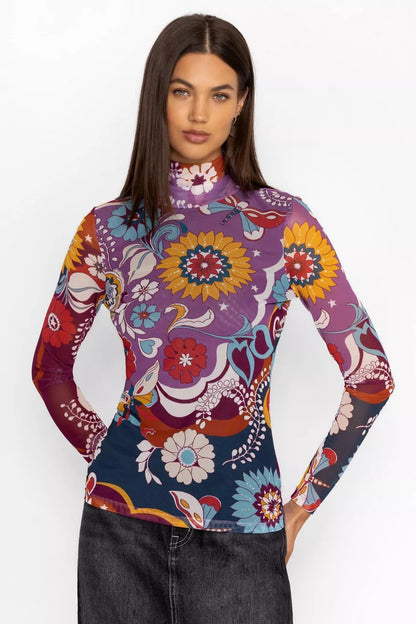 Johnny Was Women REBECCA MESH MOCK NECK LONG SLEEVE TEE