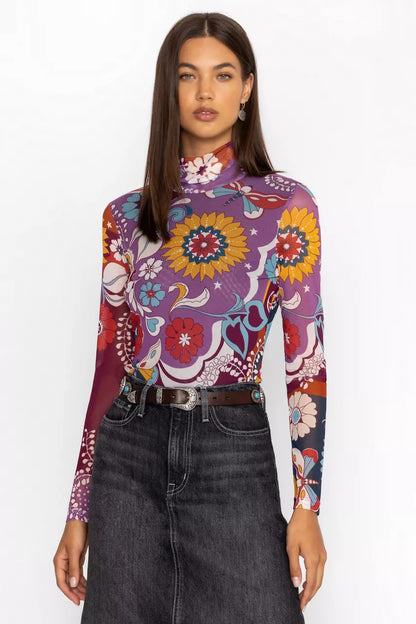 Johnny Was Women REBECCA MESH MOCK NECK LONG SLEEVE TEE
