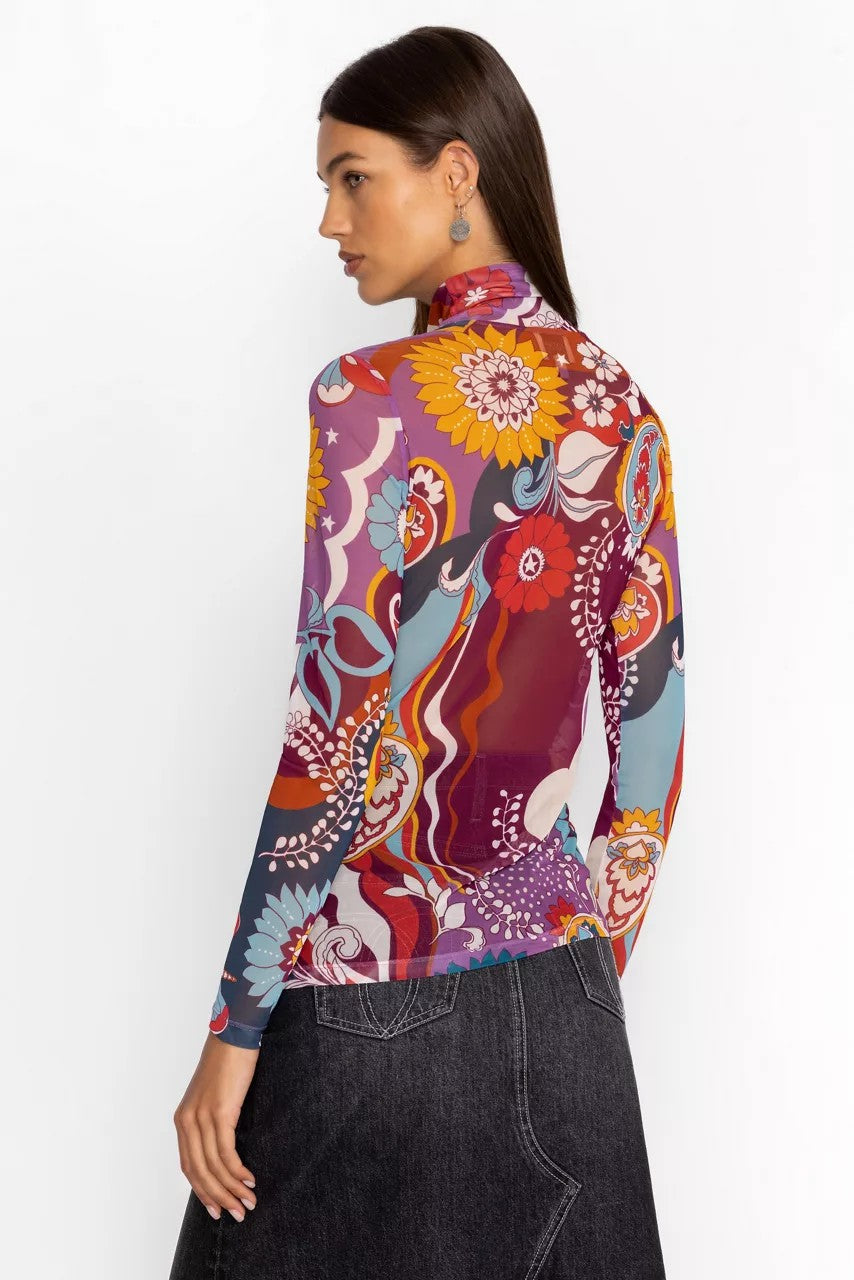 Johnny Was Women REBECCA MESH MOCK NECK LONG SLEEVE TEE