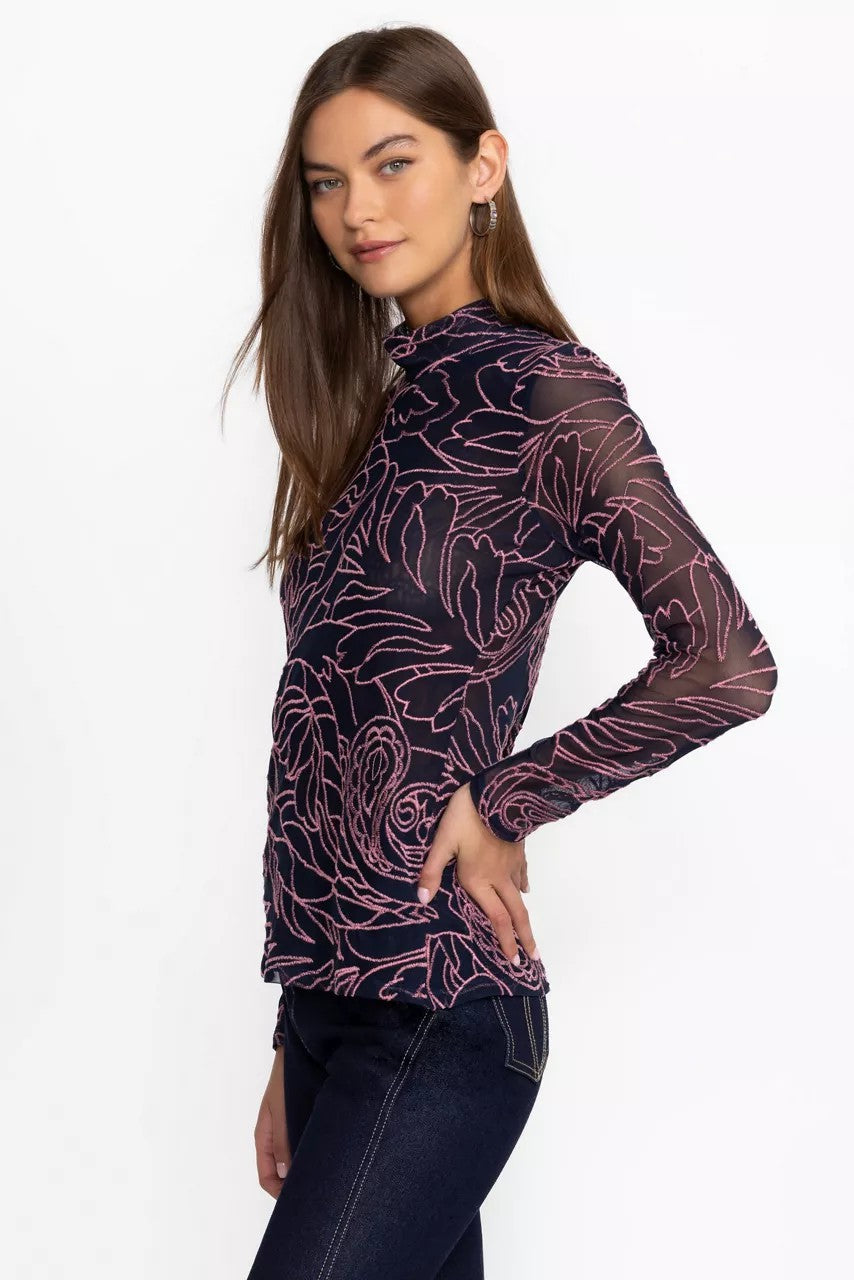 Johnny Was Women REBECCA MESH MOCK NECK LONG SLEEVE TEE